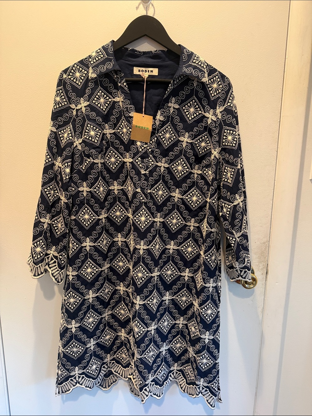 Boden Navy & White Geometric Mini Dress